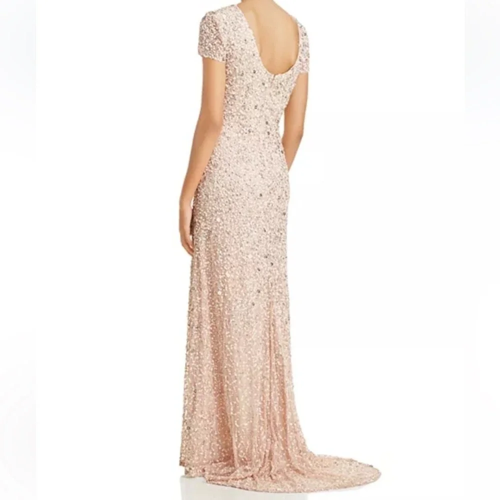 Adrianna Papell Sequin Gown 10 Blush NWT Scoop Back‎ Beaded Evening Dress